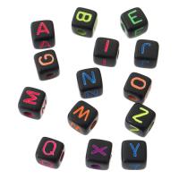 Alphabet Acrylic Beads, Square, DIY & different designs for choice & enamel, more colors for choice, 9x9x9mm, Hole:Approx 3.5mm, Sold By Bag