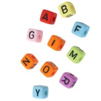 Alphabet Acryl Perlen, Quadrat, DIY & verschiedene Muster für Wahl & Emaille, keine, 9.50x9.50x9.50mm, Bohrung:ca. 4mm, verkauft von Tasche