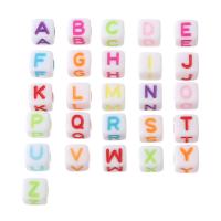 Alfabet Akryl perler, Square, du kan DIY & forskellige design til valg & emalje, flere farver til valg, 5x5x5mm, Hole:Ca. 2mm, Solgt af Bag