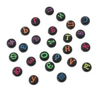 Alphabet Acryl Perlen, flache Runde, DIY & verschiedene Muster für Wahl & Emaille, keine, 7x7x3.50mm, Bohrung:ca. 1mm, verkauft von Tasche