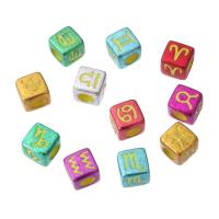 Acryl Schmuck Perlen, Quadrat, DIY & verschiedene Muster für Wahl & Emaille, keine, 7x7x7mm, Bohrung:ca. 4mm, verkauft von Tasche