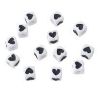 Acrylic Jewelry Beads, Square, DIY & enamel, white and black, 6.50x6.50x6.50mm, Hole:Approx 3.5mm, Sold By Bag