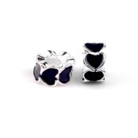 Zinc Alloy European Beads Heart silver color plated DIY & epoxy gel black nickel lead & cadmium free Approx Sold By Bag
