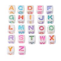 Alphabet Acryl Perlen, Quadrat, DIY & verschiedene Muster für Wahl & Emaille, keine, 7x7x7mm, Bohrung:ca. 3.5mm, verkauft von Tasche