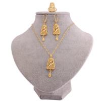 Brass Jewelry Set, finger ring & earring & necklace, 24K gold plated, three pieces & wedding gift & for woman, golden, nickel, lead & cadmium free, 3PCs/Set, Sold By Set