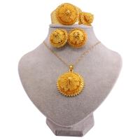 Tibetan Style Jewelry Sets, Stud Earring & cuff bangle & finger ring & necklace, 24K gold plated, 4 pieces & wedding gift & for woman, golden, nickel, lead & cadmium free, 4PCs/Set, Sold By Set