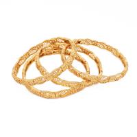 laiton bracelet ordinaire, Plaqué d'or 24K, pour femme & creux, doré, protéger l'environnement, sans nickel, plomb et cadmium, 60mm, Vendu par PC