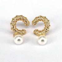 South Sea Shell Earring, Brass, with Shell Pearl, 18K gold plated, for woman, golden, nickel, lead & cadmium free, 30x16mm, Sold By PC