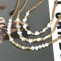 Freshwater Pearl Brass Chain Necklace, cobre, with concha & Pérolas de água doce, 18K banhado a ouro, Vario tipos a sua escolha & para mulher, níquel, chumbo e cádmio livre, vendido por PC