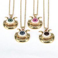 Evil Eye Jewelry Necklace, Brass, with Resin, gold color plated, micro pave cubic zirconia & for woman, more colors for choice, nickel, lead & cadmium free, 23x22mm, Length:17.72 Inch, Sold By PC
