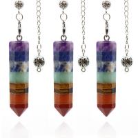 Gemstone Pendulum, with Tibetan Style, Conical, silver color plated, patchwork, mixed colors, 50x12mm, Length:11.81 Inch, Sold By PC