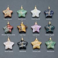 Gemstone Pendants Jewelry, with brass wire, Star, gold color plated, DIY & different materials for choice, more colors for choice, 38x30mm, Sold By PC