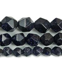 Blå Goldstone perler, Blå Sandsten, Runde, Star Cut Faceted & du kan DIY & forskellig størrelse for valg, blå, Solgt Per Ca. 14.96 inch Strand