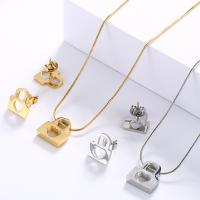 Fashion Stainless Steel Jewelry Sets, Stud Earring & necklace, Titanium Steel, Lock, 2 pieces & fashion jewelry & for woman, more colors for choice, 11*11mm,12*10mm, Length:Approx 17.72 Inch, Sold By Set