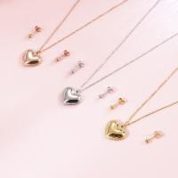 Fashion Stainless Steel Jewelry Sets Stud Earring & necklace 304 Stainless Steel Heart 2 pieces & fashion jewelry & for woman 4mm 20*20mm Length Approx 17.32 Inch Sold By Set
