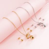 Fashion Stainless Steel Jewelry Sets Stud Earring & necklace 304 Stainless Steel 2 pieces & fashion jewelry & for woman 6mm 12mm Length Approx 18.5 Inch Sold By Set