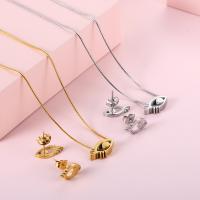 Fashion Stainless Steel Jewelry Sets, Stud Earring & necklace, Titanium Steel, 2 pieces & fashion jewelry & for woman, more colors for choice, 15*7mm,13*6mm, Length:Approx 16.34 Inch, Sold By Set