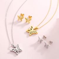 Fashion Stainless Steel Jewelry Sets Stud Earring & necklace 304 Stainless Steel Butterfly 2 pieces & fashion jewelry & for woman 11*9mm 18*14mm Length Approx 15.75 Inch Sold By Set