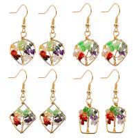 Natural Gemstone Earrings Brass with Natural Gravel gold color plated fashion jewelry & for woman golden nickel lead & cadmium free Sold By Pair