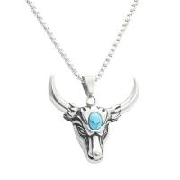 Titanium Steel Necklace, with turquoise, polished, fashion jewelry & different styles for choice & for man, silver color, 43x45mm, Length:Approx 23.62 Inch, Sold By PC