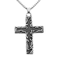 Titanium Steel Necklace, Cross, polished, fashion jewelry & different styles for choice & for man, silver color, 43x63mm, Length:Approx 23.62 Inch, Sold By PC