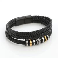 PU Leather Cord Bracelets with 316L Stainless Steel & Zinc Alloy plated fashion jewelry & multilayer & for man black nickel lead & cadmium free Length 21 cm Sold By PC