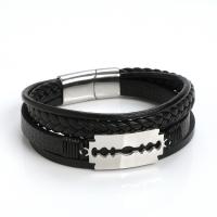 PU Leather Cord Bracelets, with 316L Stainless Steel, Razor Blade, polished, fashion jewelry & multilayer & for man, black, nickel, lead & cadmium free, Length:21 cm, Sold By PC
