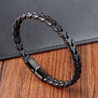 PU Cord Armband, med 304 rostfritt stål, svart jonisk, mode smycken & för människan, svart, nickel, bly och kadmium gratis, Längd 21 cm, Säljs av PC