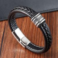 PU Leather Cord Bracelets, with 304 Stainless Steel, polished, fashion jewelry & for man, black, nickel, lead & cadmium free, Length:21 cm, Sold By PC