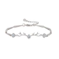 Cubic Zirconia Micro Pave Brass Bracelet with 4cm extender chain Antlers platinum color plated fashion jewelry & adjustable & micro pave cubic zirconia & for woman nickel lead & cadmium free Length Approx 16.5 cm Sold By PC