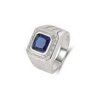 Krychlový Circonia Micro vydláždit mosazný prsten, Mosaz, s Krystal, Náměstí, platinové barvy á, módní šperky & různé velikosti pro výběr & micro vydláždit kubické zirkony & pro muže, sea ​​blue, nikl, olovo a kadmium zdarma, 15mm,8mm,9mm, Velikost:6-10, Prodáno By PC