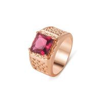 Ring Finger mosiądz, Kwadrat, Platerowane kolorem rożowego złota, biżuteria moda & dla obu płci & różnej wielkości do wyboru & z kamieniem, czerwony, bez zawartości niklu, ołowiu i kadmu, 10mm,14mm, rozmiar:6-10, sprzedane przez PC