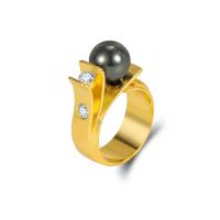 Cubique anneau en laiton Circonia Micro Pave, avec perle de plastique, Placage de couleur d'or, bijoux de mode & normes différentes pour le choix & pavé de micro zircon & pour femme, doré, protéger l'environnement, sans nickel, plomb et cadmium, 10mm,9mm, Taille:6-10, Vendu par PC