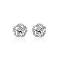 Cubic Zirconia Micro Pave Brass Earring, Rose, platinum color plated, fashion jewelry & micro pave cubic zirconia & for woman, clear, nickel, lead & cadmium free, 12x12mm, Sold By Pair