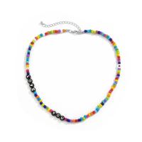 Glass Seed Beads Necklace Seedbead with Acrylic with 2.7inch extender chain Bohemian style & with letter pattern & for man Length Approx 15.7 Inch Sold By PC