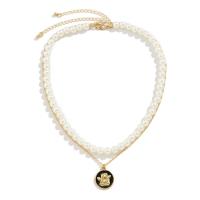 Multi Layer Necklace Iron with zinc alloy pendant & Plastic Pearl with 2.7inch extender chain Flat Round Double Layer & for man & enamel Length Approx 15.7 Inch Approx 17.7 Inch Sold By PC