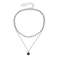 Multi Layer Necklace, Tibetan Style, with Crystal & Iron, with 2.7inch extender chain, Round, platinum color plated, Double Layer & for man & with rhinestone, Length:Approx 15.7 Inch, Approx 19.7 Inch, Sold By PC