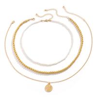 Multi Layer Necklace, Tibetan Style, with Plastic Pearl & Iron, with 2.7inch extender chain, Flat Round, plated, three layers & ball chain & for man, more colors for choice, 20mm, Length:Approx 15.7 Inch, Approx 19.7 Inch, Sold By PC