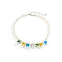 Collar de perlas de plástico, Perlas plásticas, con Cristal de murano, con 2.7inch extender cadena, champiñon, cadena de la bola & para hombre, longitud:aproximado 15.7 Inch, Vendido por UD