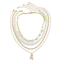 Multi Layer Necklace Zinc Alloy with Seedbead & Plastic Pearl with 2.7inch extender chain Deer gold color plated fashion jewelry & multilayer & for man Length Approx 15.7 Inch Approx 19.7 Inch Sold By PC