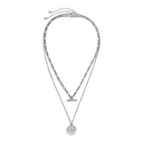 Multi Layer Necklace Zinc Alloy with 2.7inch extender chain Geometrical Pattern silver color plated Double Layer & for man nickel lead & cadmium free 20mm Length Approx 19.6 Inch Approx 23.6 Inch Sold By PC