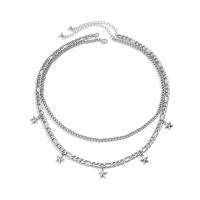 Multi Layer Necklace Zinc Alloy with iron chain with 2.7inch extender chain Star silver color plated Double Layer & for man Length Approx 17.7 Inch Approx 19.6 Inch Sold By PC