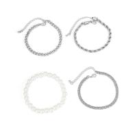 Jern Armbånd, med Plastic Pearl, med 2inch extender kæde, sølvfarvet forgyldt, Fransk reb kæde & 4 stykker & for mennesket, Længde Ca. 7 inch, Solgt af sæt