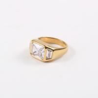 Rhinestone-Edelstahl -Finger-Ring, 304 Edelstahl, Geometrisches Muster, vergoldet, verschiedene Größen vorhanden & für Frau, Größe:6-8, verkauft von PC