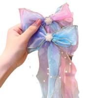 Gauze Bowkont Hair Clip with Plastic Pearl Bowknot handmade for children Sold By PC