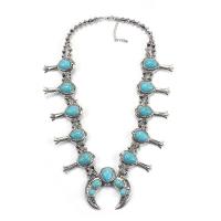 Collar de Turquesa, aleación de zinc, con turquesa, con 2.75 inch extender cadena, chapado, estilo popular, Azul Celeste, longitud aproximado 23.62 Inch, Vendido por UD