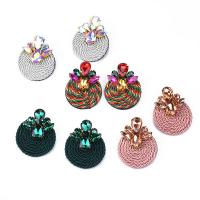 Rhinestone Earring, Tibetan Style, with Polyester, plated, folk style & with rhinestone, more colors for choice, 41x54mm, Sold By Pair