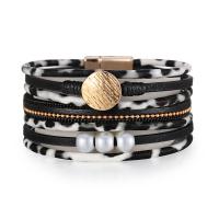 Wrap Bracelet, PU Leather, with Plastic Pearl & Tibetan Style, multilayer & Unisex, more colors for choice, 26mm, Length:Approx 7.68 Inch, Sold By PC