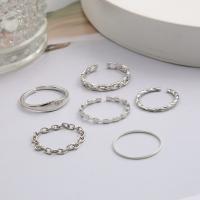 Cink Alloy Ring Set, Cink ötvözet, ezüst színű bevonattal, 6 darab & divat ékszerek & a nő, nikkel, ólom és kadmium mentes, Által értékesített Set