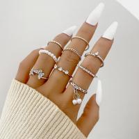 Zinc Alloy Ring Set with Plastic Pearl nine pieces & fashion jewelry & for woman & with rhinestone nickel lead & cadmium free Sold By Set